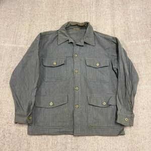 Vintage White Stag Wool Jacket Mens Large Gray 1950s Plaid Flannel Shacket